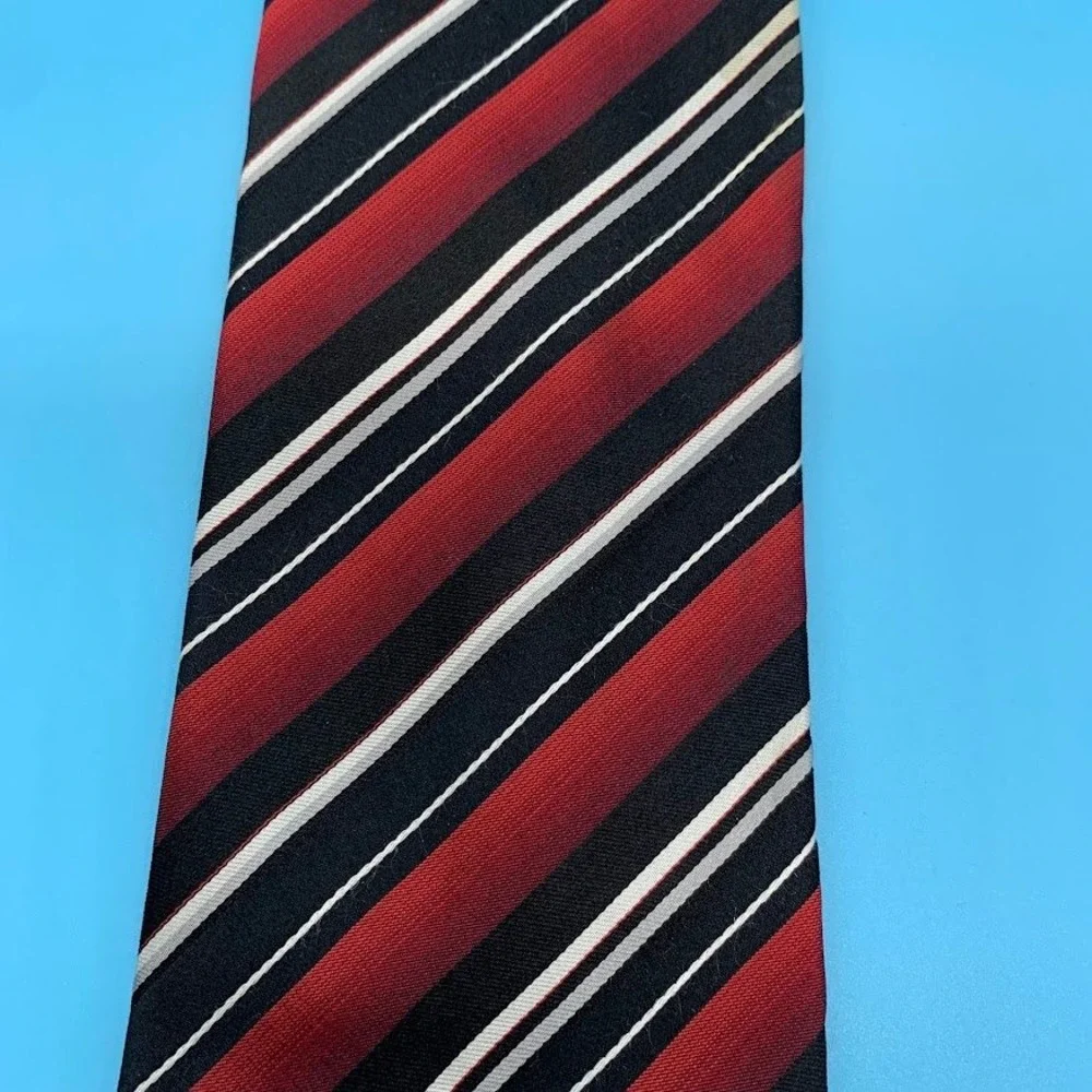 Alfani Red/Black Striped Preppy 100% Silk Men's Classic Neck Tie